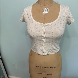 Brandy Melville Cream Floral Button-Up Blouse